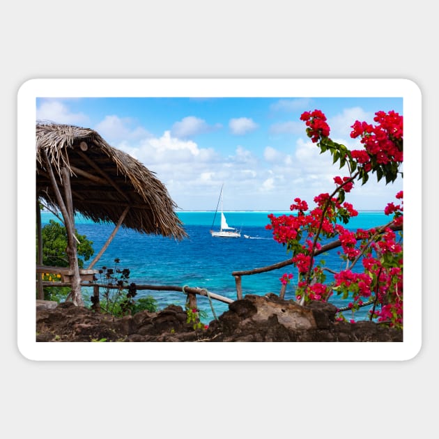 View over the lagoon from a lookout point on Huahine, French Polynesia Sticker by dianecmcac